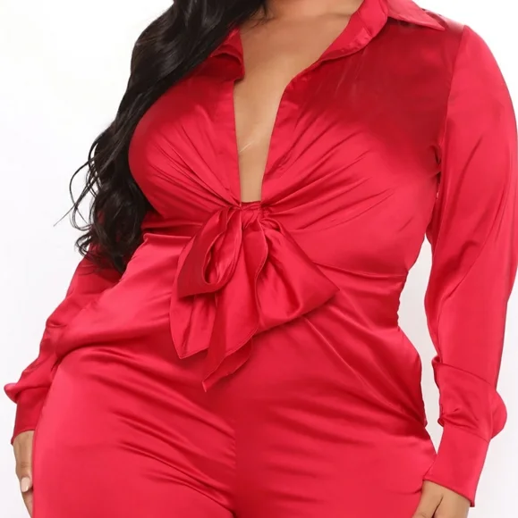 Brand New Fashion Nova Satin Red Jumpsuit 1x - Picture 2 of 9